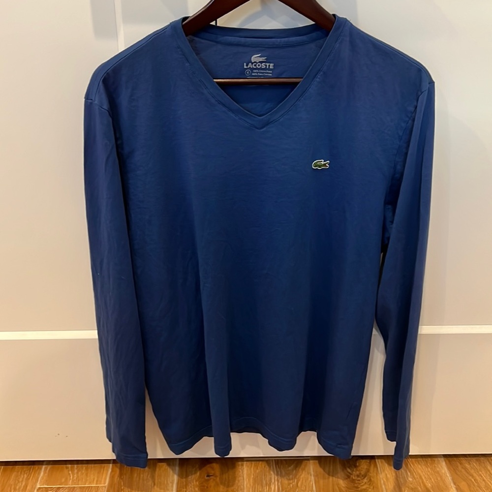 Lacoste Mens Long Sleeve V neck Tshirt, Blue, Sz L(6)